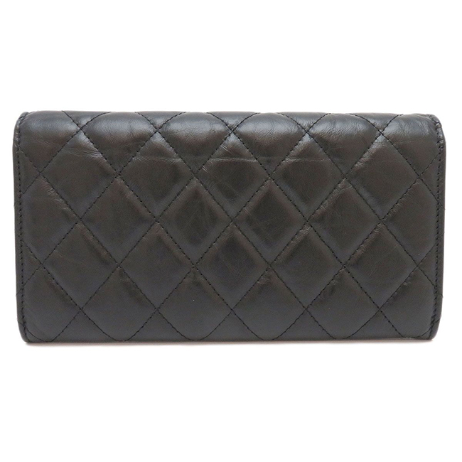 シャネル ロング フラップ ウォレット マトラッセ 2.55 二つ折り財布 A80829 長財布 26676014 カーフ ゴールドカラー金具 ブラック 黒 CHANEL レディース
