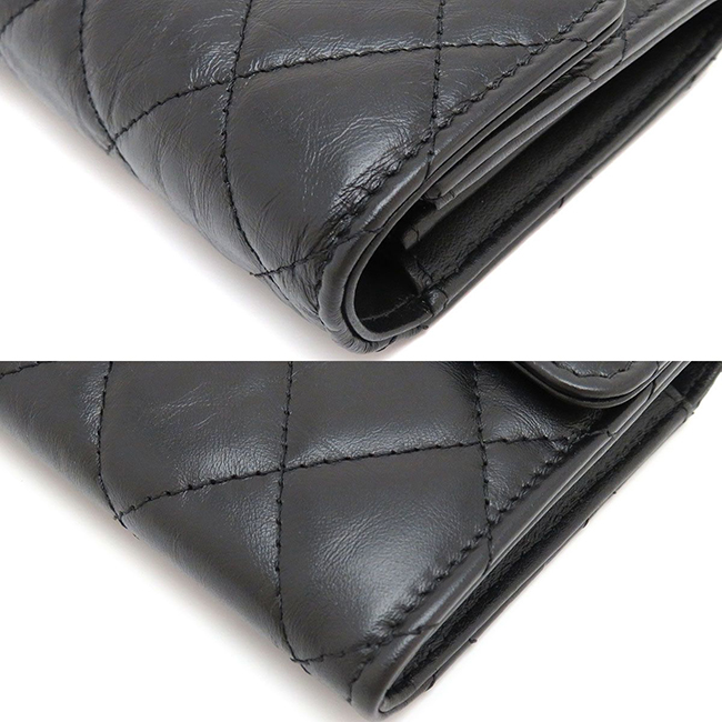 シャネル ロング フラップ ウォレット マトラッセ 2.55 二つ折り財布 A80829 長財布 26676014 カーフ ゴールドカラー金具 ブラック 黒 CHANEL レディース