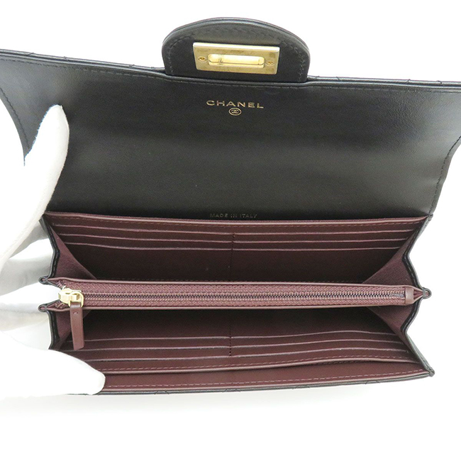 シャネル ロング フラップ ウォレット マトラッセ 2.55 二つ折り財布 A80829 長財布 26676014 カーフ ゴールドカラー金具 ブラック 黒 CHANEL レディース