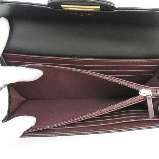 シャネル ロング フラップ ウォレット マトラッセ 2.55 二つ折り財布 A80829 長財布 26676014 カーフ ゴールドカラー金具 ブラック 黒 CHANEL レディース