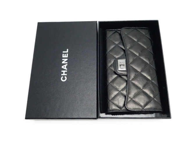 シャネル CHANEL 財布 3つ折長サイフ マトラッセ 2.55 ヴィンテージカーフ 黒/A35298