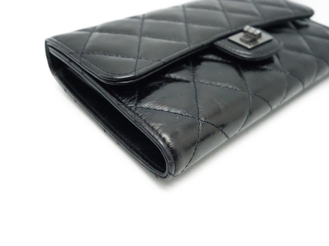 シャネル CHANEL 財布 3つ折長サイフ マトラッセ 2.55 ヴィンテージカーフ 黒/A35298