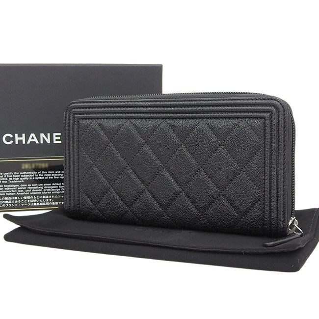 シャネル ボーイシャネル ラウンドファスナー長財布 A80288 グレインドカーフ×キャビアスキン