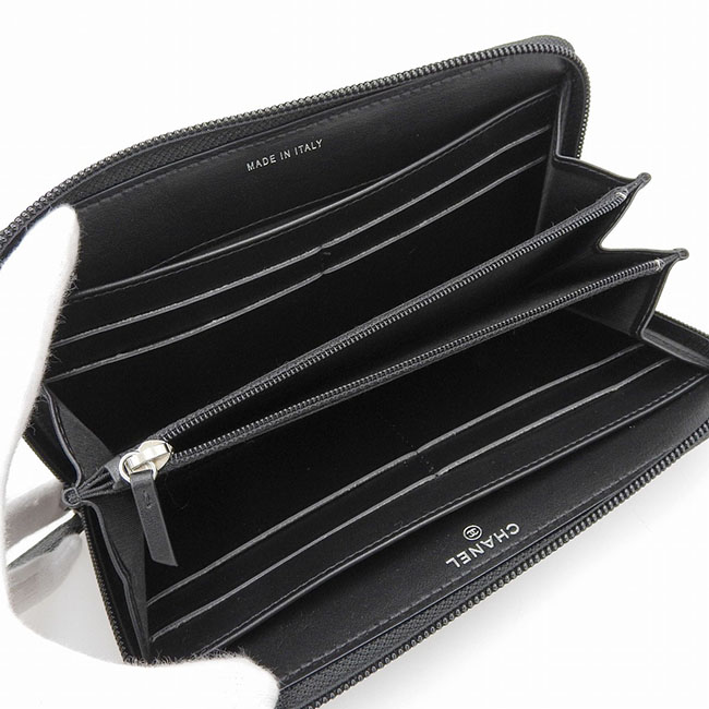シャネル ボーイシャネル ラウンドファスナー長財布 A80288 グレインドカーフ×キャビアスキン