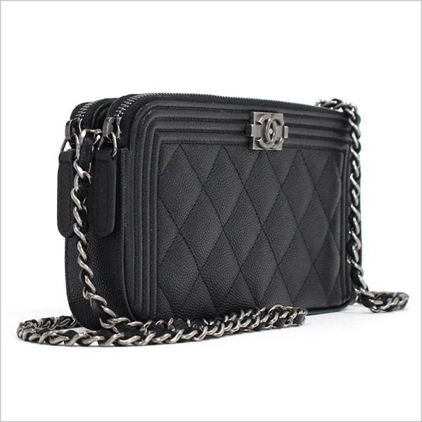 シャネル CHANEL チェーンクラッチバッグ ウォレットバッグ ブラック シルバー金具 グレインドカーフスキン キャビアスキン A84069 Y33257 94305