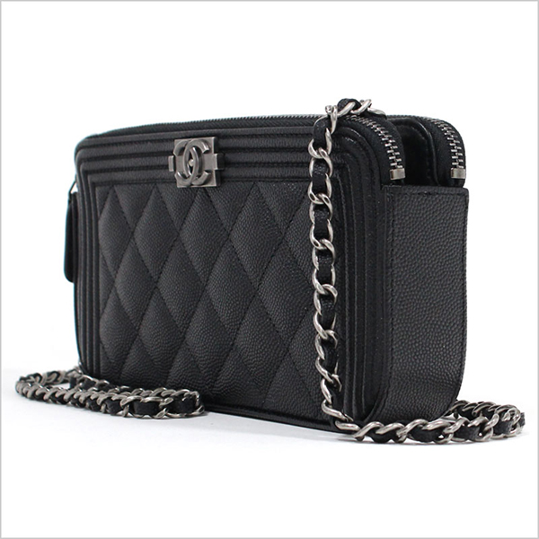 シャネル CHANEL チェーンクラッチバッグ ウォレットバッグ ブラック シルバー金具 グレインドカーフスキン キャビアスキン A84069 Y33257 94305
