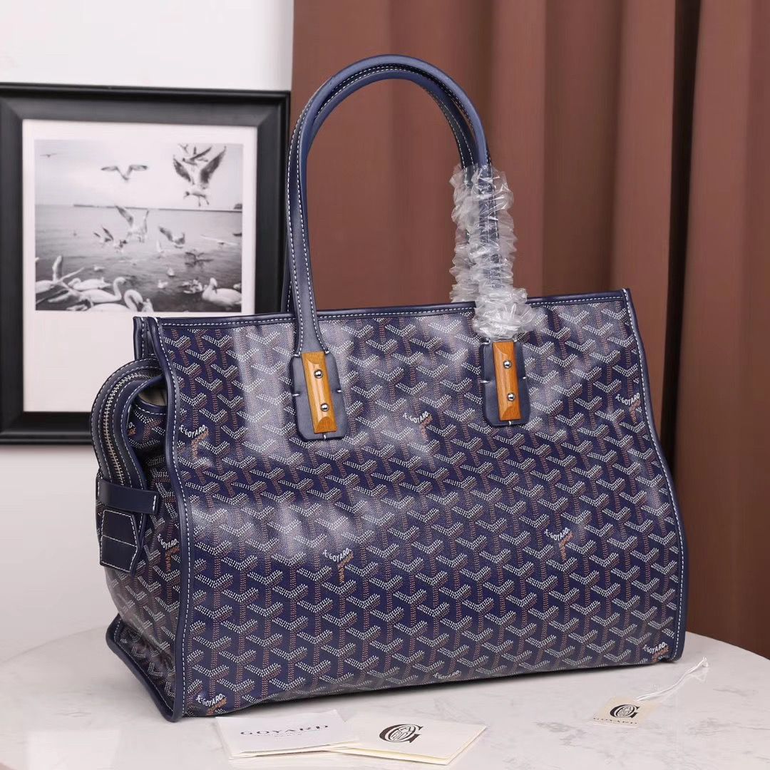 ゴヤール goyard ゴマルキーズ トートバッグ PVC×カーフ マリンブルー ショルダーバッグ ハンドバッグ Goyard2020021