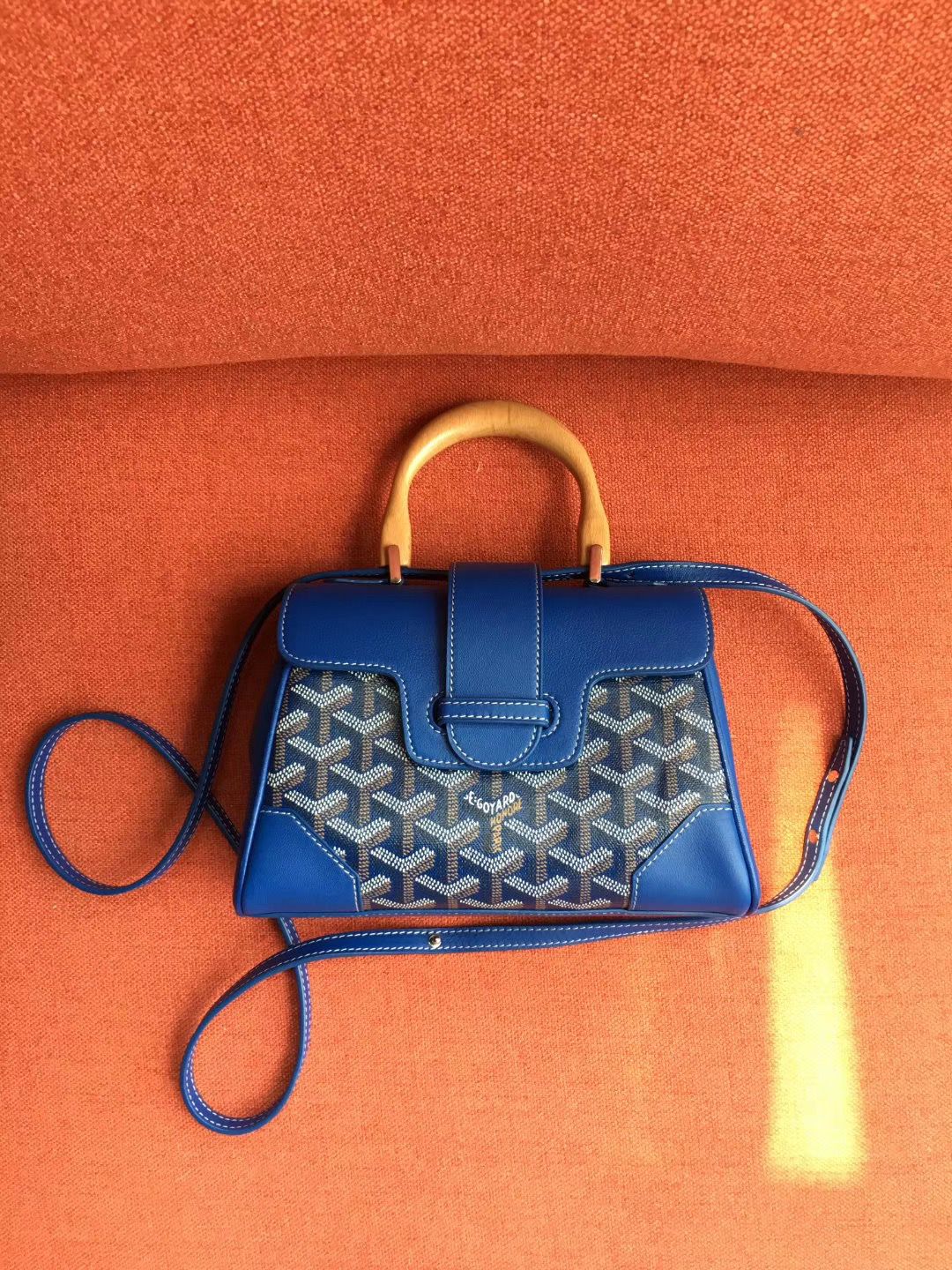 ゴヤール サイゴン ミニ ハンドバッグ 2WAY ショルダー 青 レア ヘリンボーン レディース GOYARD SAIGON MINI Goyard2020029