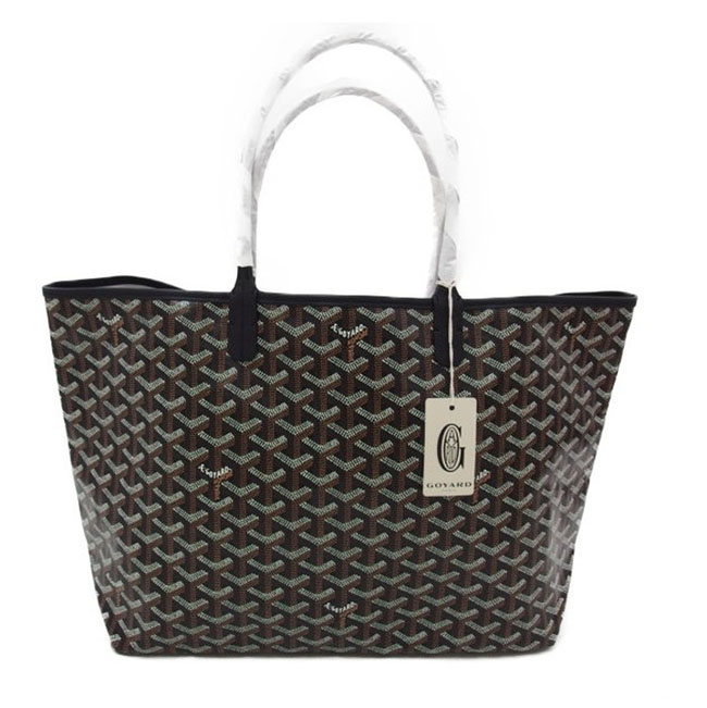GOYARD サンルイPM ヘリンボーン柄 トートバッグ キャンバス レザー 綿、麻 ブラック レディース Goyard2020042