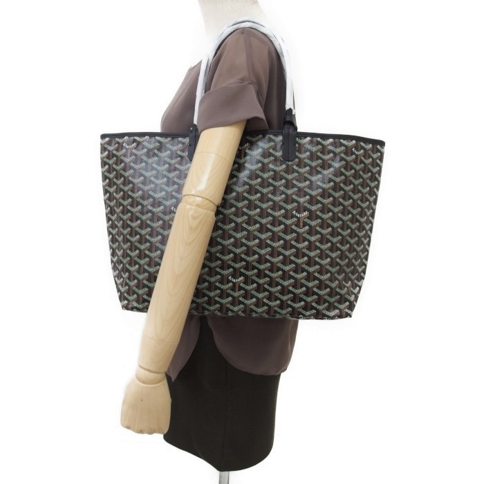 GOYARD  サンルイPM ヘリンボーン柄　 トートバッグ キャンバス レザー 綿、麻 ブラック レディース Goyard2020042
