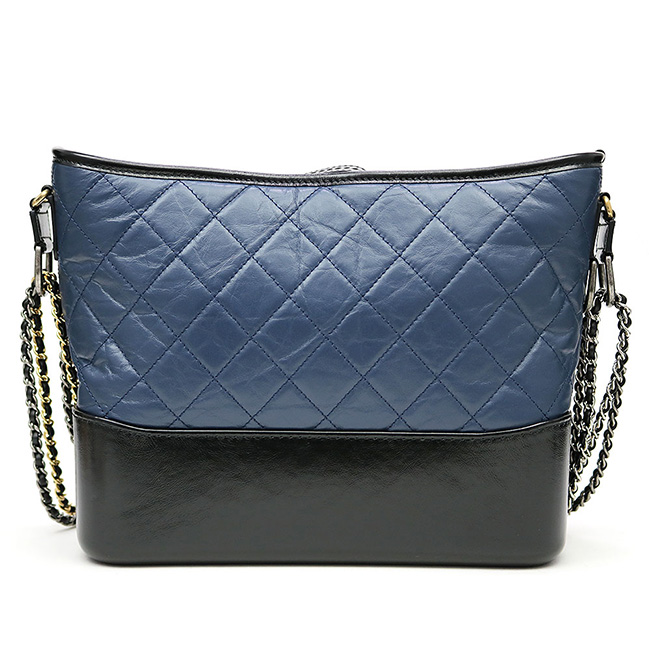 シャネル CHANEL ガブリエル ドゥ シャネル ホーボーバッグ ブルー×ブラック エイジド カーフスキン ミディアム チェーンショルダーバッグ A93824