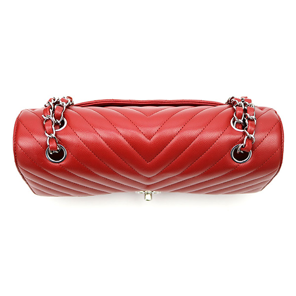 シャネル 【CHANEL】 シェブロン キャビアスキン フラップバッグ レッド シルバー金具 ミディアム Wチェーンショルダーバッグ ココマーク クラシック マトラッセ キルティング Vステッチ ニ重蓋 A01112