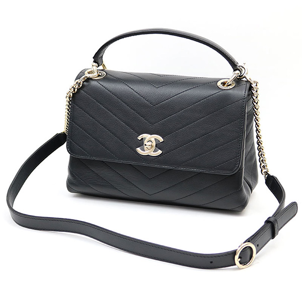 シャネル 【CHANEL】シェブロン トップハンドル フラップバッグ スモール ブラック カーフスキン クラシック 2WAYハンドバッグ チェーンショルダーバッグ Vステッチ キルティング A57147
