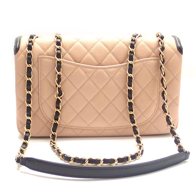 CHANEL シャネル ココマークマトラッセ チェーンショルダーバッグ A93340 キャビアスキン ベージュ×ブラック