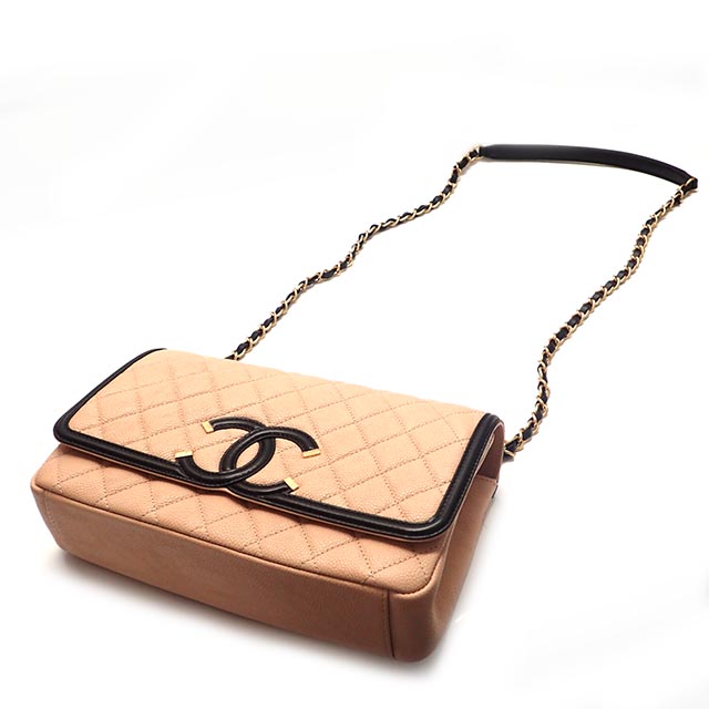 CHANEL シャネル ココマークマトラッセ チェーンショルダーバッグ A93340 キャビアスキン ベージュ×ブラック