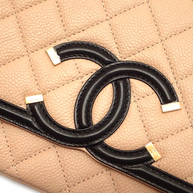 CHANEL シャネル ココマークマトラッセ チェーンショルダーバッグ A93340 キャビアスキン ベージュ×ブラック