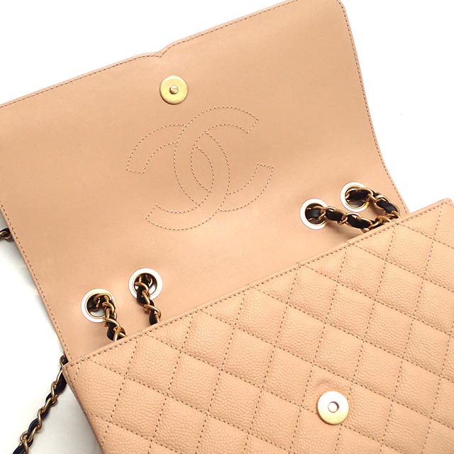 CHANEL シャネル ココマークマトラッセ チェーンショルダーバッグ A93340 キャビアスキン ベージュ×ブラック