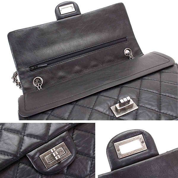 シャネル CHANEL 2.55 マトラッセ チェーン ショルダー バッグ レザー ブラック A37586