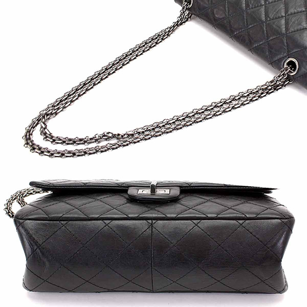 シャネル CHANEL 2.55 マトラッセ チェーン ショルダー バッグ レザー ブラック A37586