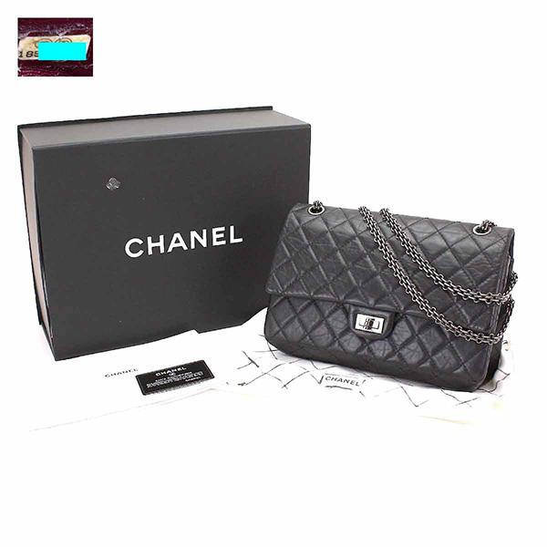シャネル CHANEL 2.55 マトラッセ チェーン ショルダー バッグ レザー ブラック A37586