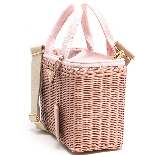 プラダ PRADA バスケットバッグ/ハンドバッグ ミドリノ/MIDOLLINO カナパ/CANAPA 三角ロゴプレート ペスカピンク 1BG835 2E28 F0333 VWOY レディース