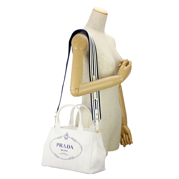 プラダ トートバッグ PRADA 1BG439 ZKI F0UB0 バッグ カナパ CANAPA レディース BIANCO(ビアンコ)/BLU ホワイト 白/ブルー 青
