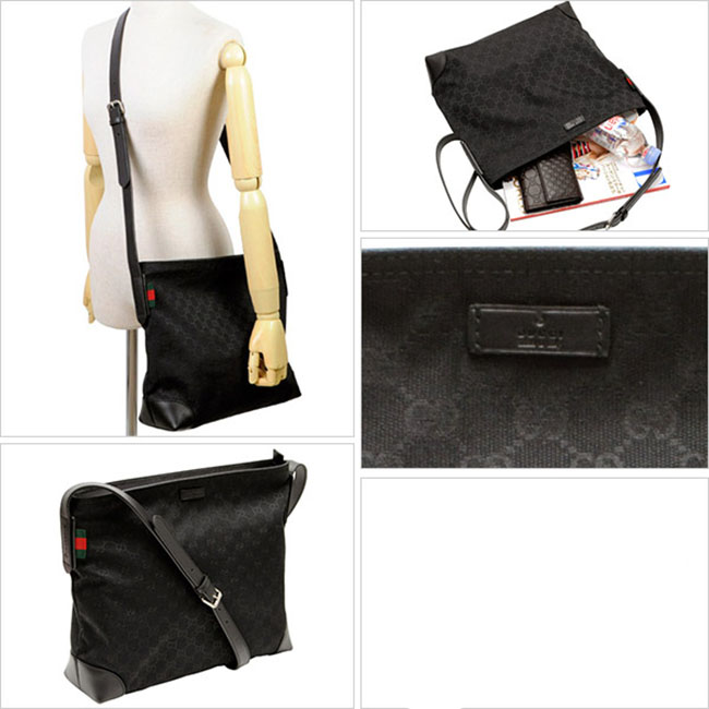 GUCCI 斜めがけショルダーバッグ メッセンジャーバッグ ス ブラック GGキャンバスxレザー 308930f4csn1060