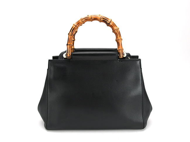 GUCCI(グッチ) トートバッグ美品■ ニムフェア スモール レザー トートバッグ 453767 黒×ブラウン レザー×ウッド