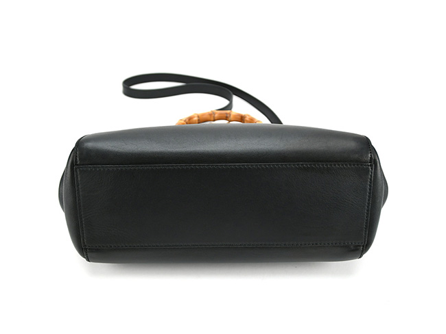 GUCCI(グッチ) トートバッグ美品■ ニムフェア スモール レザー トートバッグ 453767 黒×ブラウン レザー×ウッド