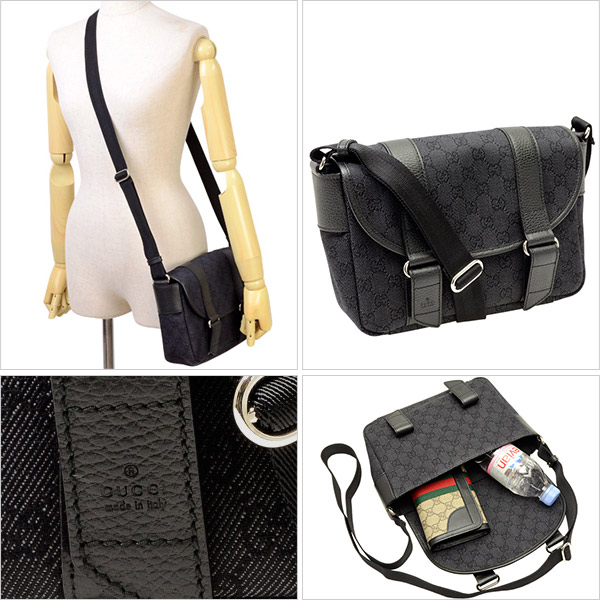 GUCCI 斜めがけショルダーバッグ レディース ブラック GGデニムxレザー 374429f5din1160
