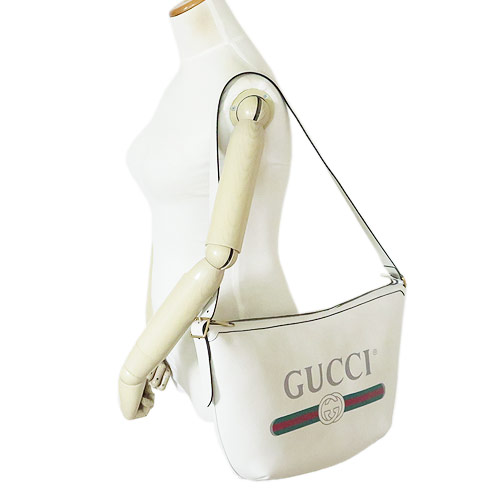 グッチ ショルダーバッグ メンズ 523588 0GCAT 8820 GUCCI ハーフムーン ホーボーバッグ レザー ホワイト