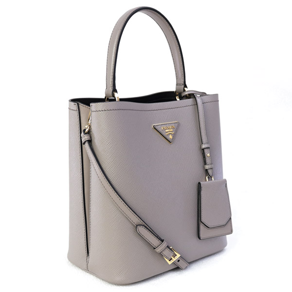 プラダ PRADAバッグ パニエ SAFFIANO CUIR+C ショルダー付き 2WAY ハンドバッグ グレージュ×ブラック 1BA212 2ERX F0LH7 ARGILLA/NERO
