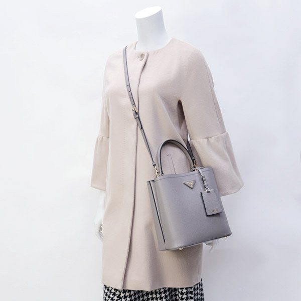 プラダ PRADAバッグ パニエ SAFFIANO CUIR+C ショルダー付き 2WAY ハンドバッグ グレージュ×ブラック  1BA212 2ERX F0LH7 ARGILLA/NERO