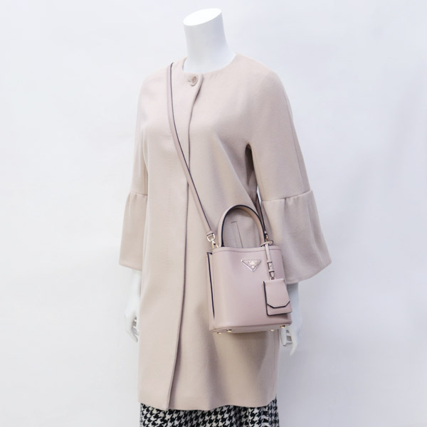 プラダ PRADA バッグ パニエ スモール SAFFIANO CUIR+C ショルダー付き 2WAY ハンドバッグ ピンクベージュ×ブラック 1BA217 2ERX F0UDW CIPRIA/NERO