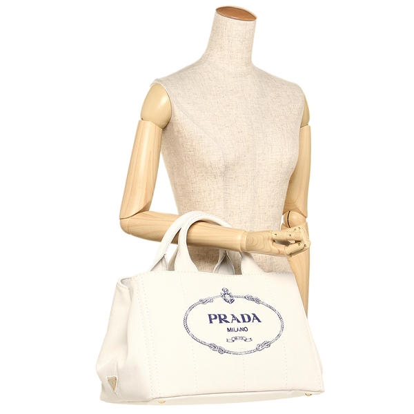PRADA トートバッグ レディース プラダ 1BG642 ZKI ROO F0UB0 ホワイト ネイビー