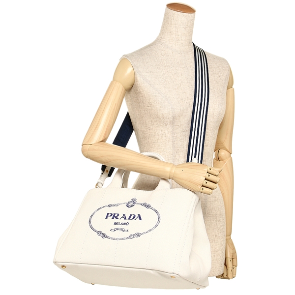 PRADA トートバッグ レディース プラダ 1BG642 ZKI ROO F0UB0 ホワイト ネイビー