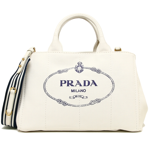 PRADA トートバッグ レディース プラダ 1BG642 ZKI ROO F0UB0 ホワイト ネイビー