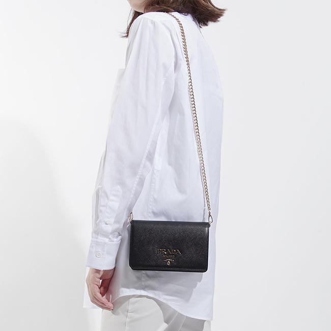 プラダ PRADA ショルダーバッグ ブラック レディース ブラック バッグ チェーン ミニショルダー クラッチ プレゼント レザー 1bp006 v cow nzv f0002