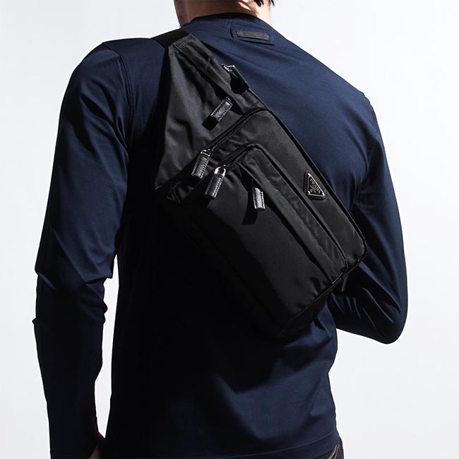 プラダ PRADA ボディバッグ ウエストバッグ ブラック メンズ ウエストポーチ ナイロン バッグ 2vl003 973 f0002