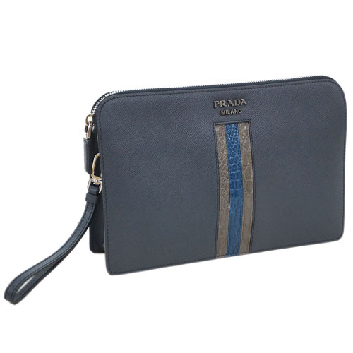 プラダ バッグ 2VF056 PRADA メンズ セカンドバッグ クラッチ ストラップ付き SAFFIANO TRAVEL BALTICO バルティコ カーフネイビー