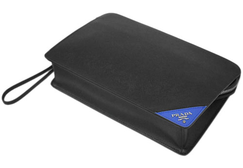 プラダバッグ 2VF056 PRADA メンズ セカンドバッグ クラッチ ストラップ付き SAFFIANO TRAVEL NERO+AZZURRO カーフ ブラック