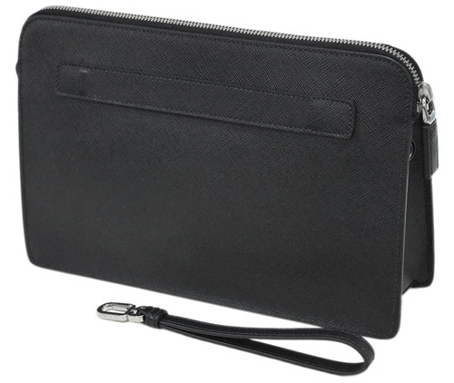 プラダバッグ 2VF056 PRADA メンズ セカンドバッグ クラッチ ストラップ付き SAFFIANO TRAVEL NERO+AZZURRO カーフ ブラック