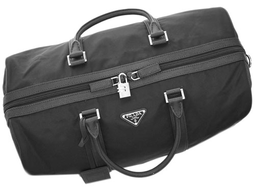 プラダバッグ 2VC002 PRADA ボストンバッグ トラベル ストラップ付き TESSUTO+SAFFIANO NERO ネロ ナイロン+カーフ ブラック シルバー金具