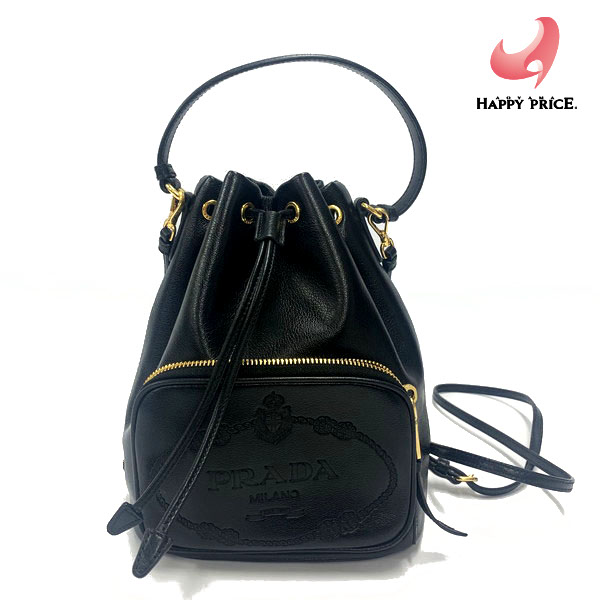 PRADA プラダ 巾着 ショルダースタッズ 1BH038 レザー ブラック 