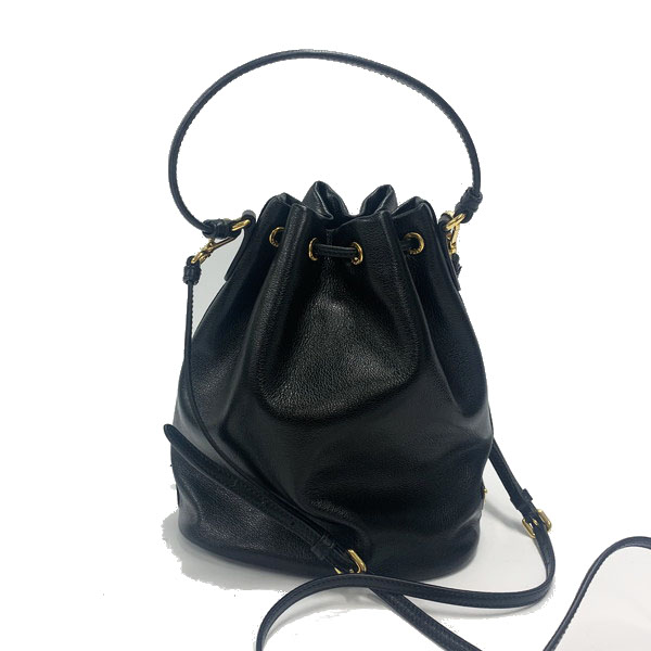 PRADA プラダ 巾着 ショルダースタッズ 1BH038 レザー ブラック 