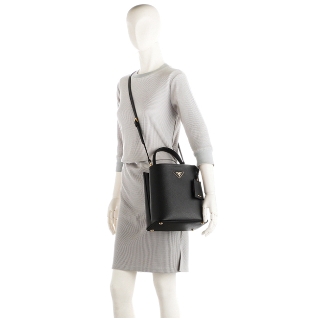 PRADA ハンドバッグ ショルダー ダブル サフィアーノ レザー 2Wayバッグ ブラック 1BA212OOO 2ERX LJ4