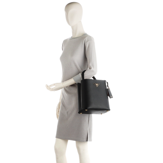 PRADA ハンドバッグ ショルダー ダブル サフィアーノ レザー 2Wayバッグ ブラック 1BA212OOO 2ERX LJ4