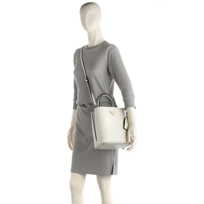 PRADA ハンドバッグ ショルダー ダブル サフィアーノ レザー 2Wayバッグ ホワイト 1BA212OOO 2ERX G3Z