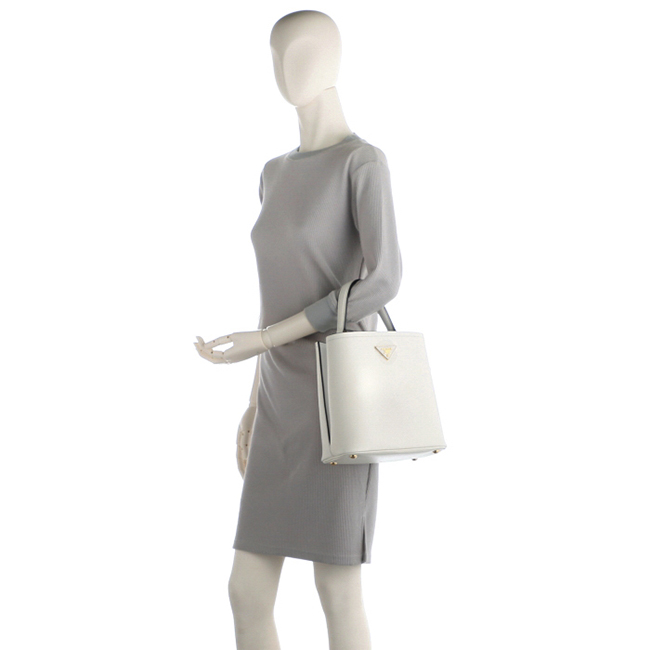 PRADA ハンドバッグ ショルダー ダブル サフィアーノ レザー 2Wayバッグ ホワイト 1BA212OOO 2ERX G3Z