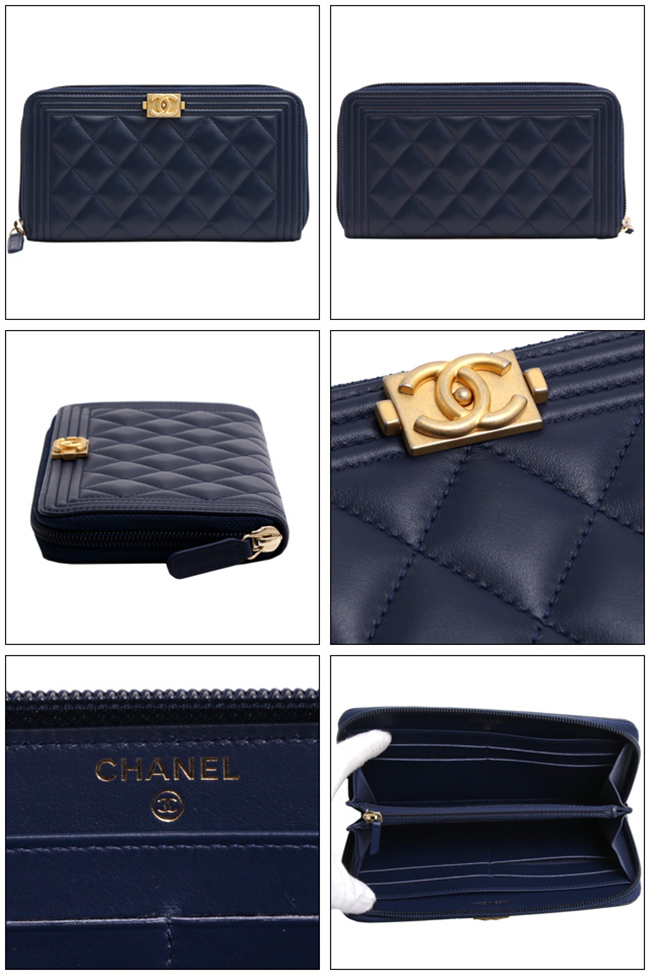 シャネル  CHANEL ボーイシャネル・マトラッセ・GOLD金具・ラウンドファスナー長財布(ネイビー) A80288 Y09939 3B864／BLUE／BOY CHANEL